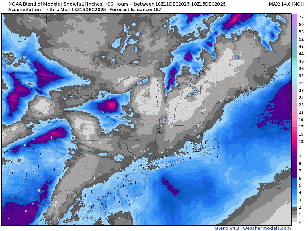 My - Here's the latest Model Blend snow map through this weekend for a ...
