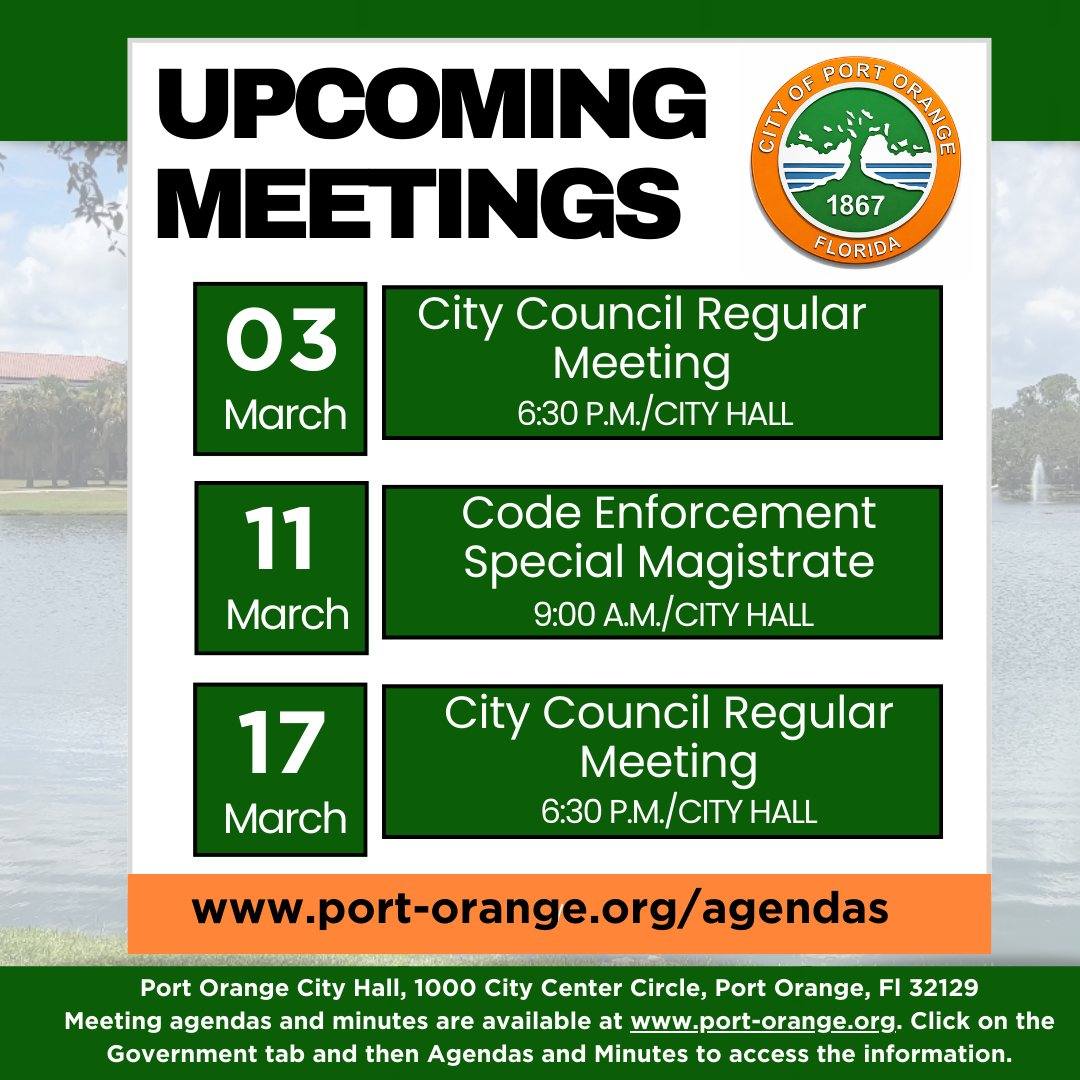 Here's a schedule of some upcoming... - Port Orange City Hall | Facebook