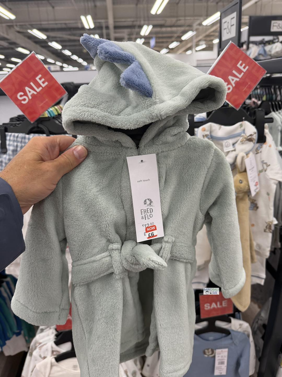 tesco grey dressing gown Dinosaur baby with little spikes reduced to £6 at F&F 🦖 Soft, cosy and very cute for bath time or chilly mornings mens top