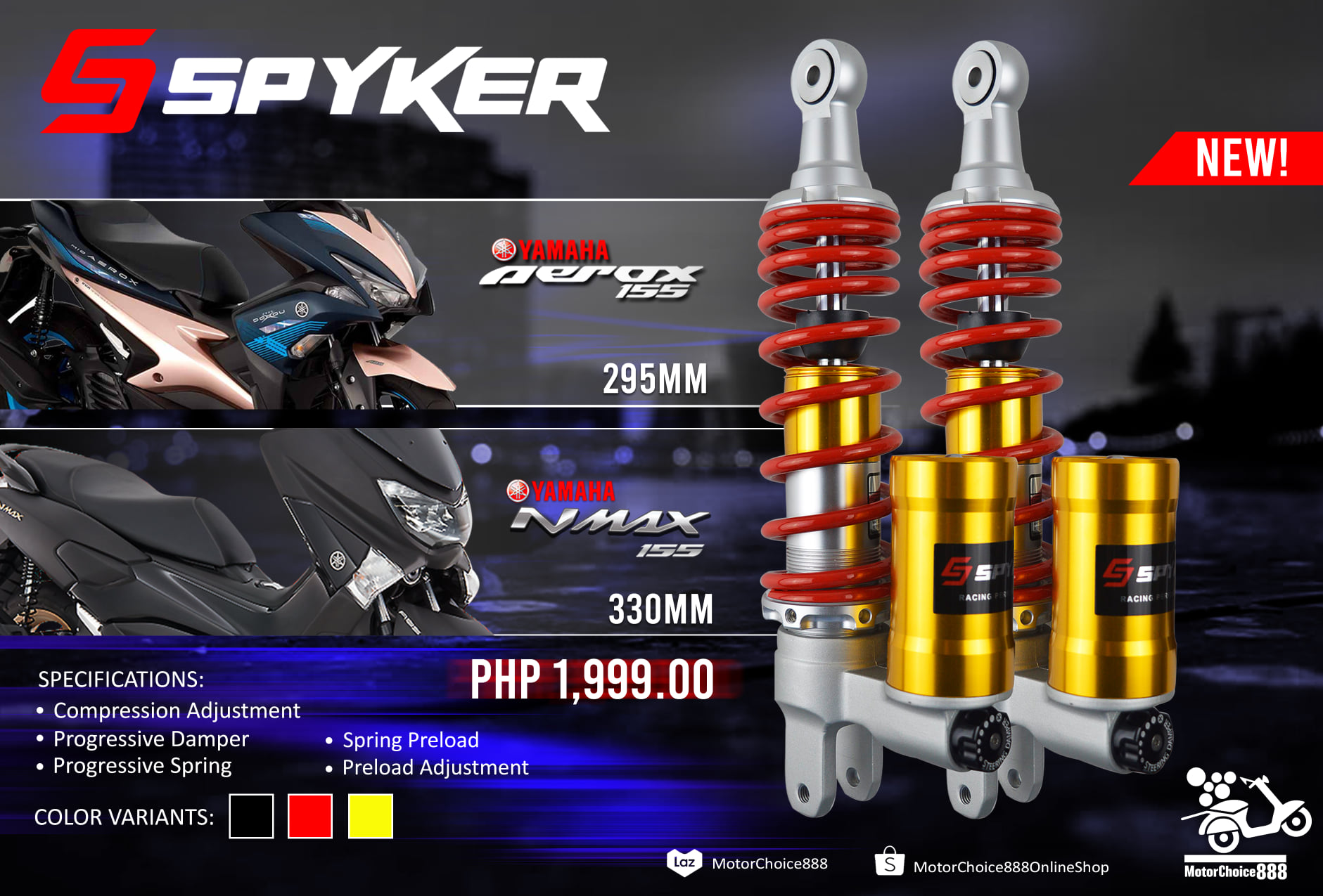 Motorchoice 888 Online Shop New Spyker Adjustable Gas Type Shock Absorber For Yamaha Nmax And Aerox Php 1 999 Only Visit Our Lazada And Shopee Store Lazada Https Bit Ly 382iqub Shopee Https Bit Ly 3osf4l5 Spyker Motorchoice888