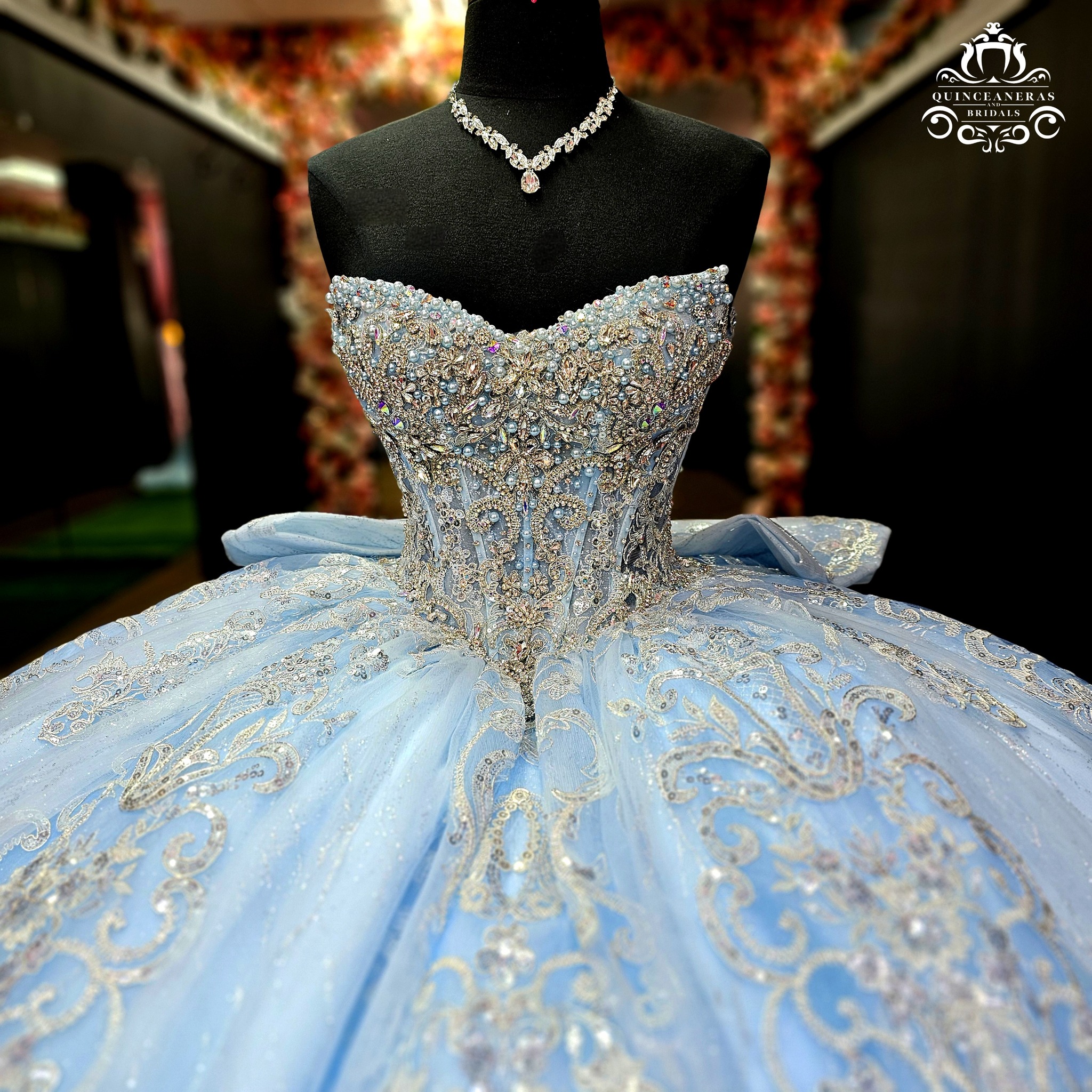 cinderella blue quince dresses Where timeless beauty meets modern sparkle — the ultimate dream dress. 💫👗 quince gowns are gorgeous! This dress expertly combines sparkling stones with beautiful pearls. . Book with us Size:EU 36 Wide
