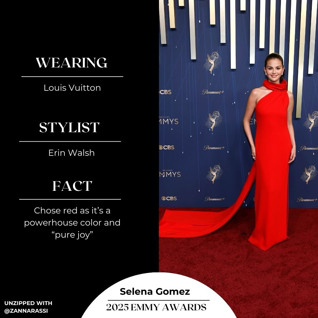 selena gomez red dress 2025 Selena Gomez and Benny Blanco Turned the 2025 Emmys Into Date Night