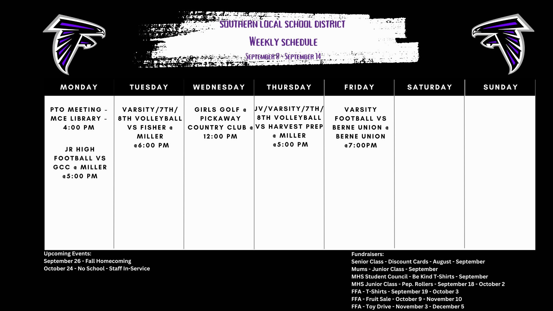 Southern - Southern Local School District Weekly Schedule September 8 ...