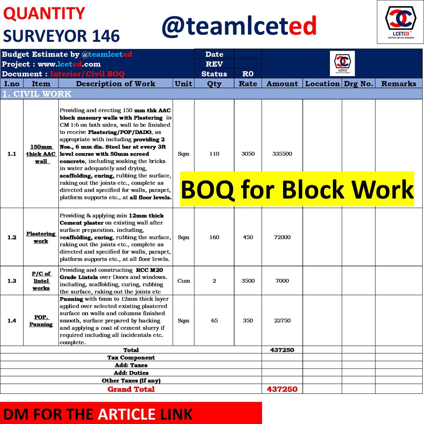 Lceted Inst For Civil Engineers - How to Prepare BOQ for Blockwork? In ...