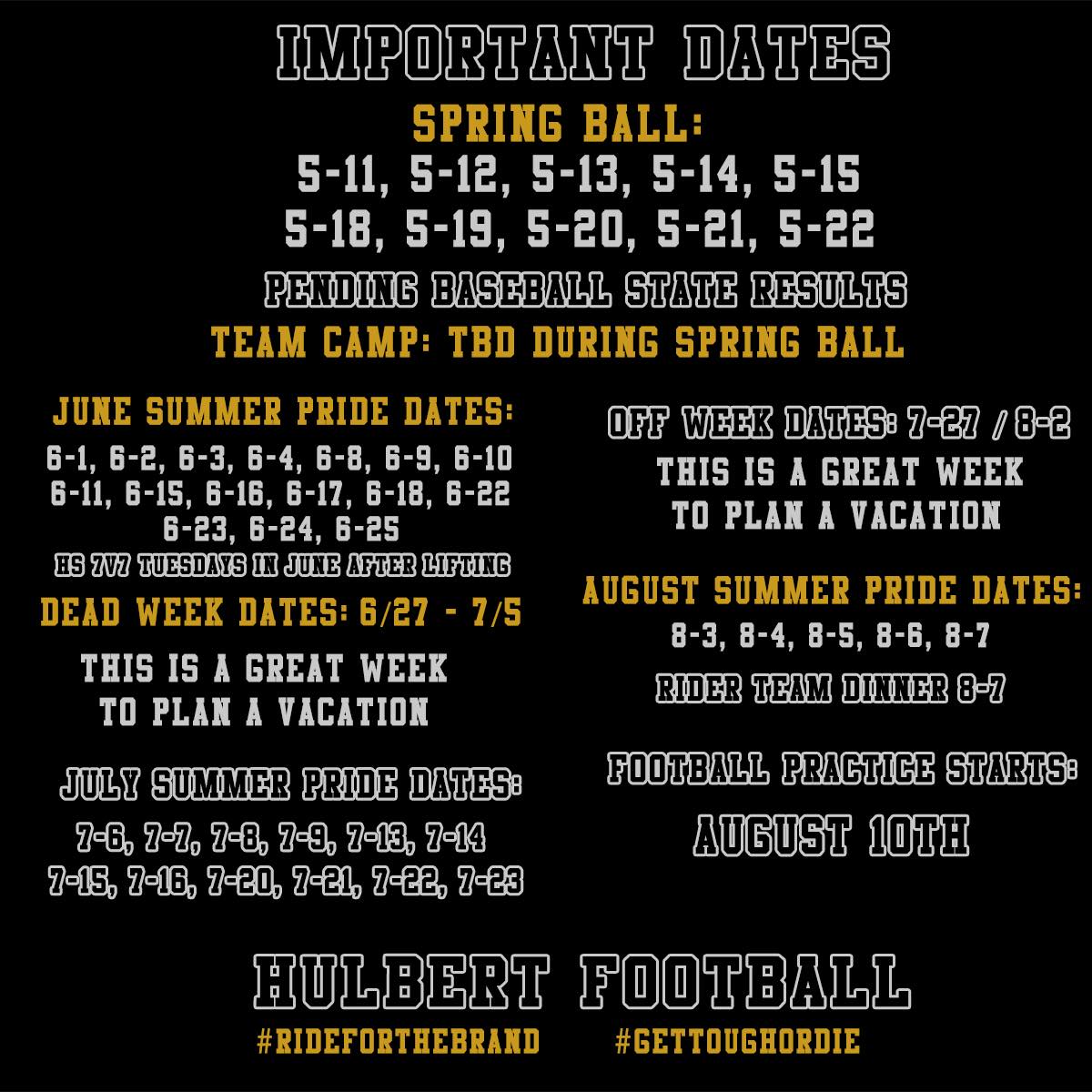 Hulbert - 🚨2026 Important Dates🚨 Just to get ahead of everything, here ...