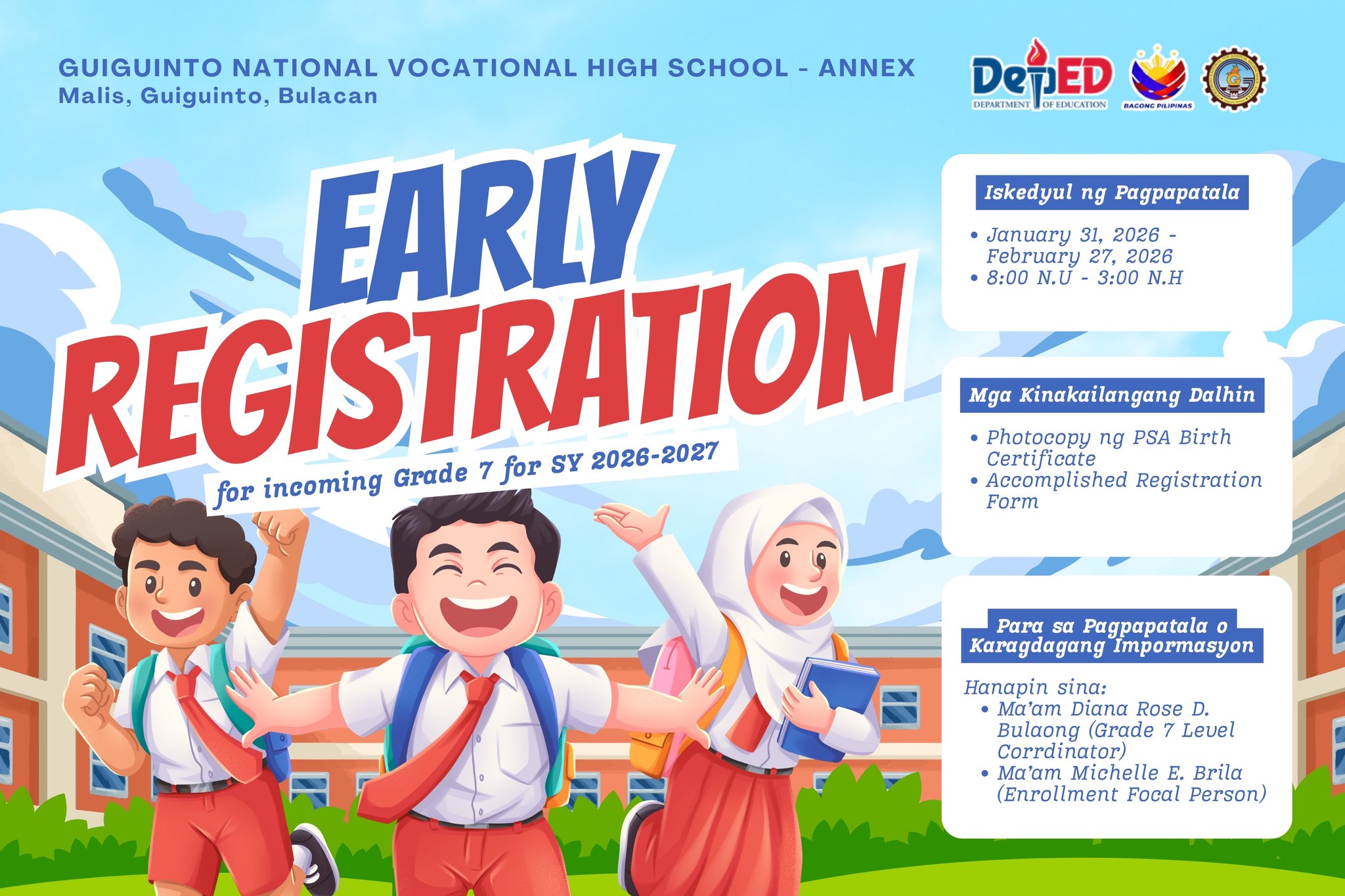 Deped - 📣 MAG-ENROLL NA! | Early Registration para sa Incoming Grade 7 ...