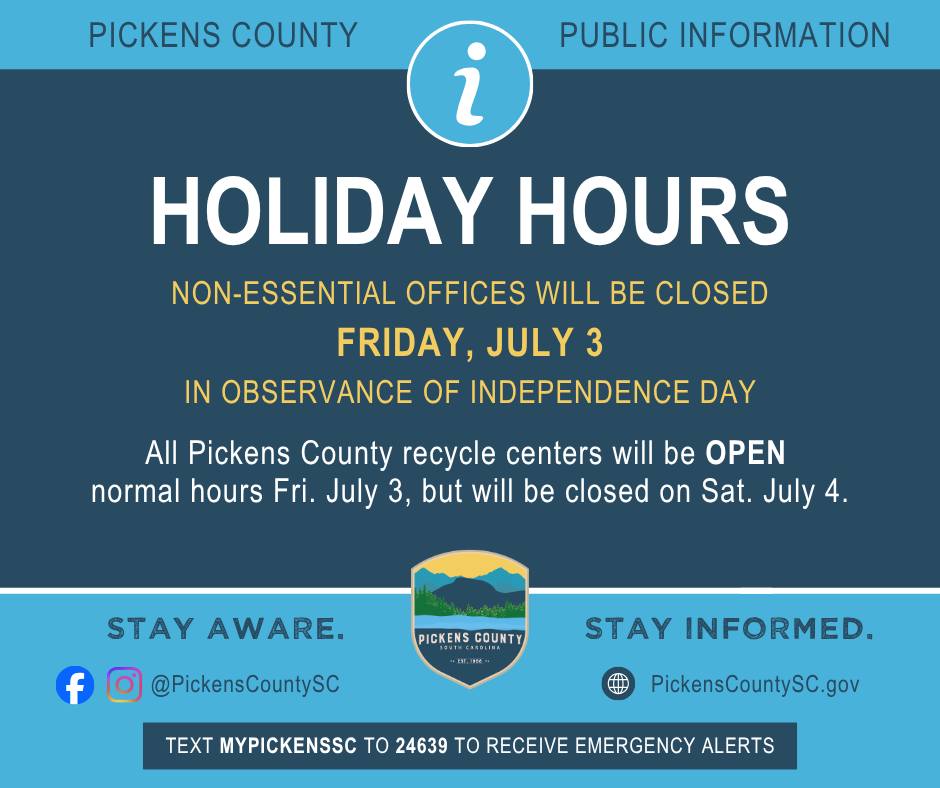 Pickens County non-essential offices will be closed this Friday