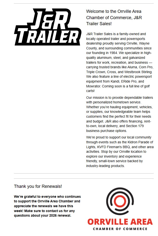 J&R - We’re honored to share that J&R Trailer Sales of Orrville, Ohio ...