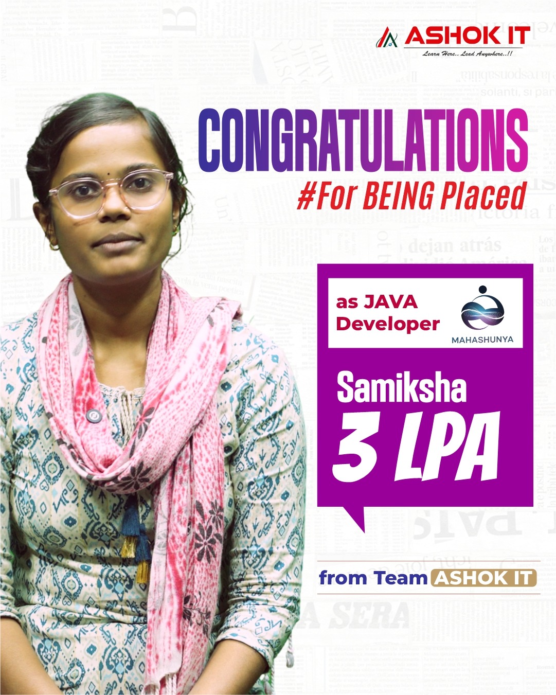 Ashok - 🎉 Congratulations on Your Successful Placement! 🎉 We are proud ...