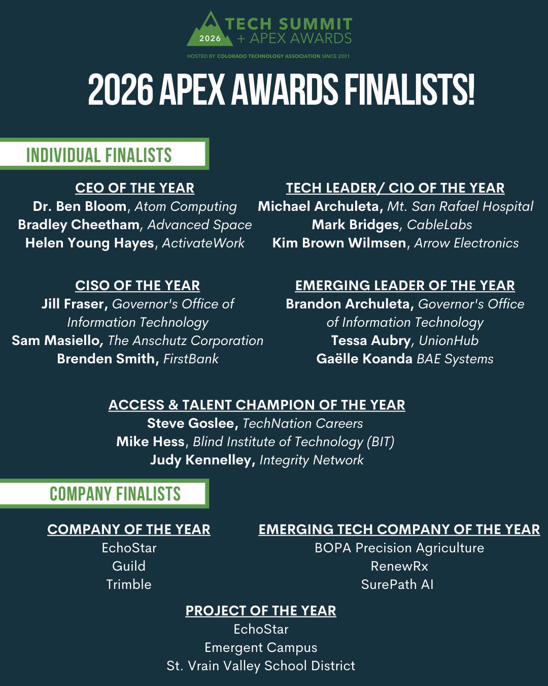Colorado - ⭐ We're proud to announce the 2026 APEX Award finalists ...