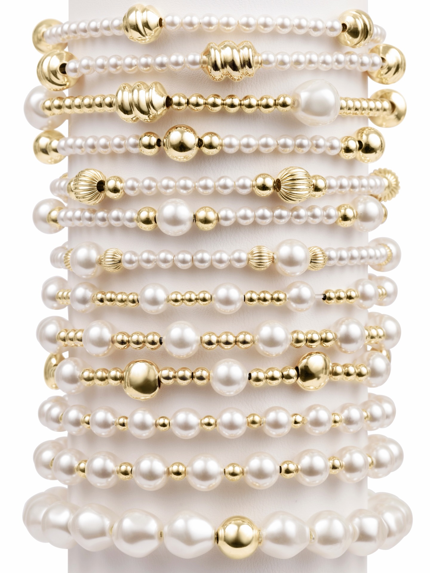 Gold Pearl Beaded Enewton Stretch Bracelet - Women's Stackable - Spring Ring Clasp