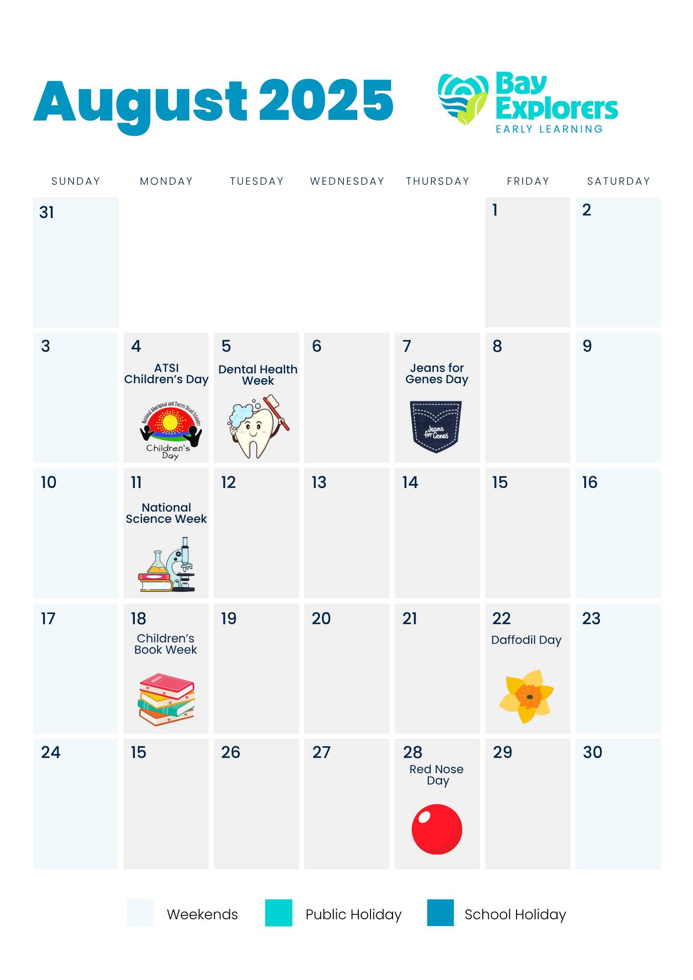 Calendar of Events - August... - Bay Explorers Early Learning | Facebook