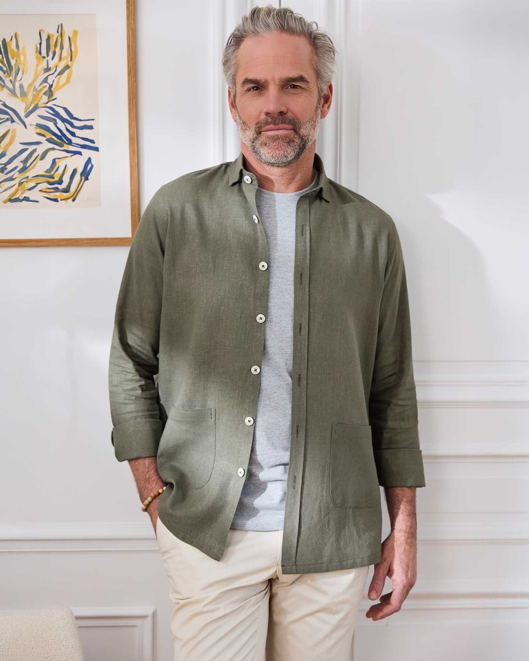 Chemise Homme Pierre Clarence Taille M – Écrue/crème, Manches Longues, Motif Carreaux, Occasion