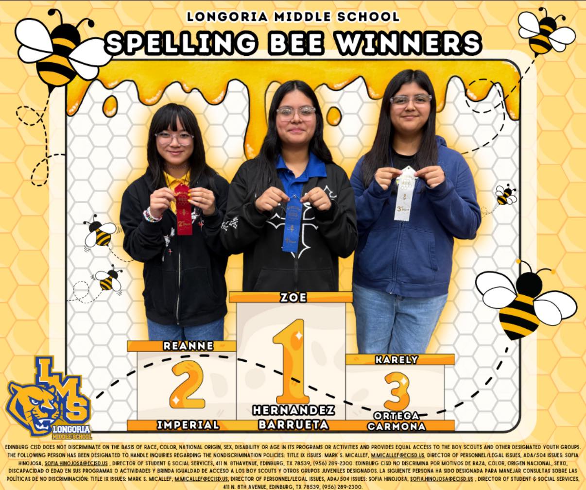 Longoria - 🐝📚Huge congratulations to our Campus Spelling Bee champions ...