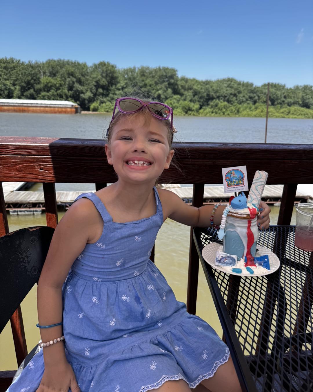 Little Miss Avery came down, dressed in theme, to get her Shark