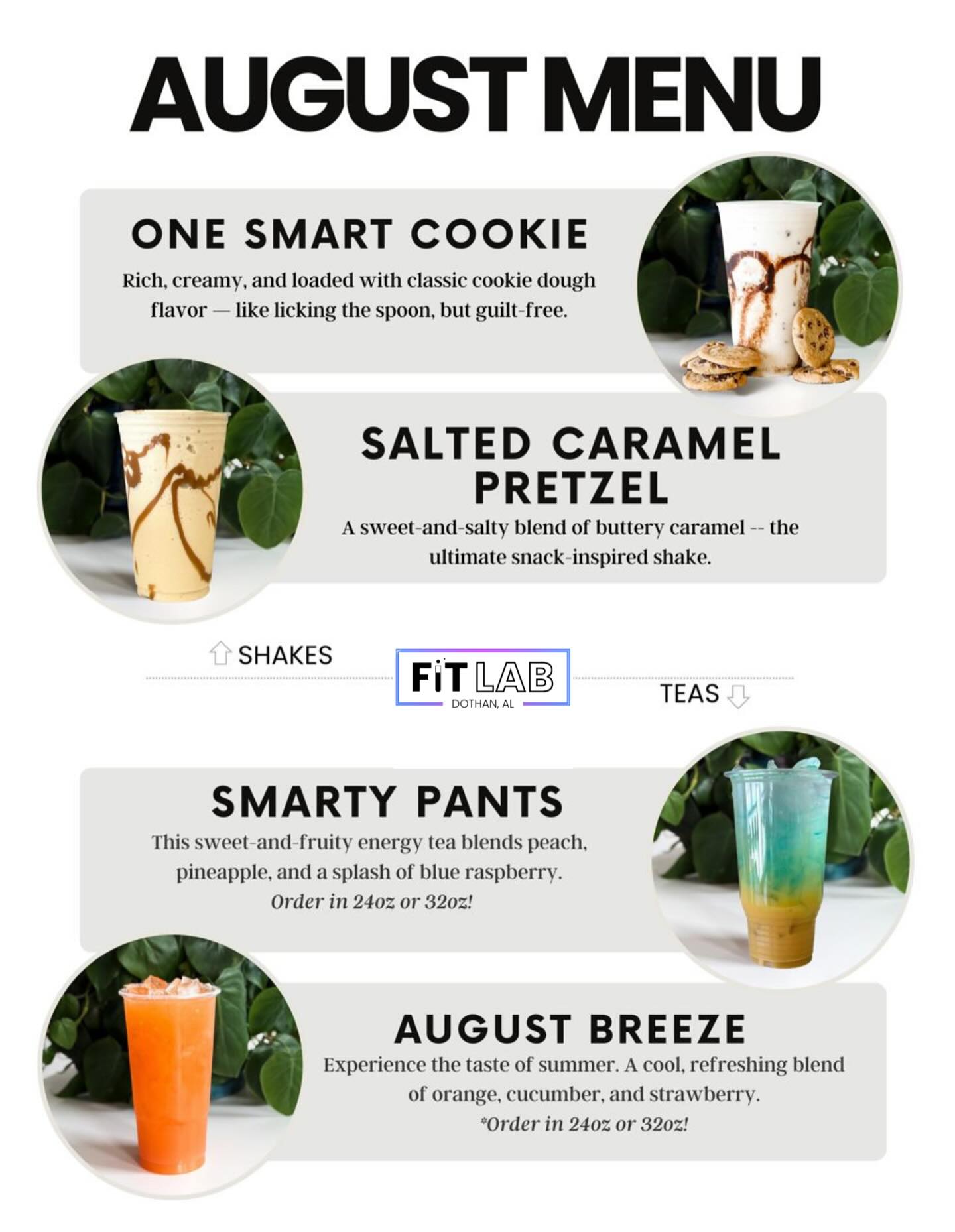 Fit - 🍪🥨🍑 AUGUST MENU IS HERE 🍑🥨🍪 PROTEIN SHAKES: ️ One Smart Cookie ...