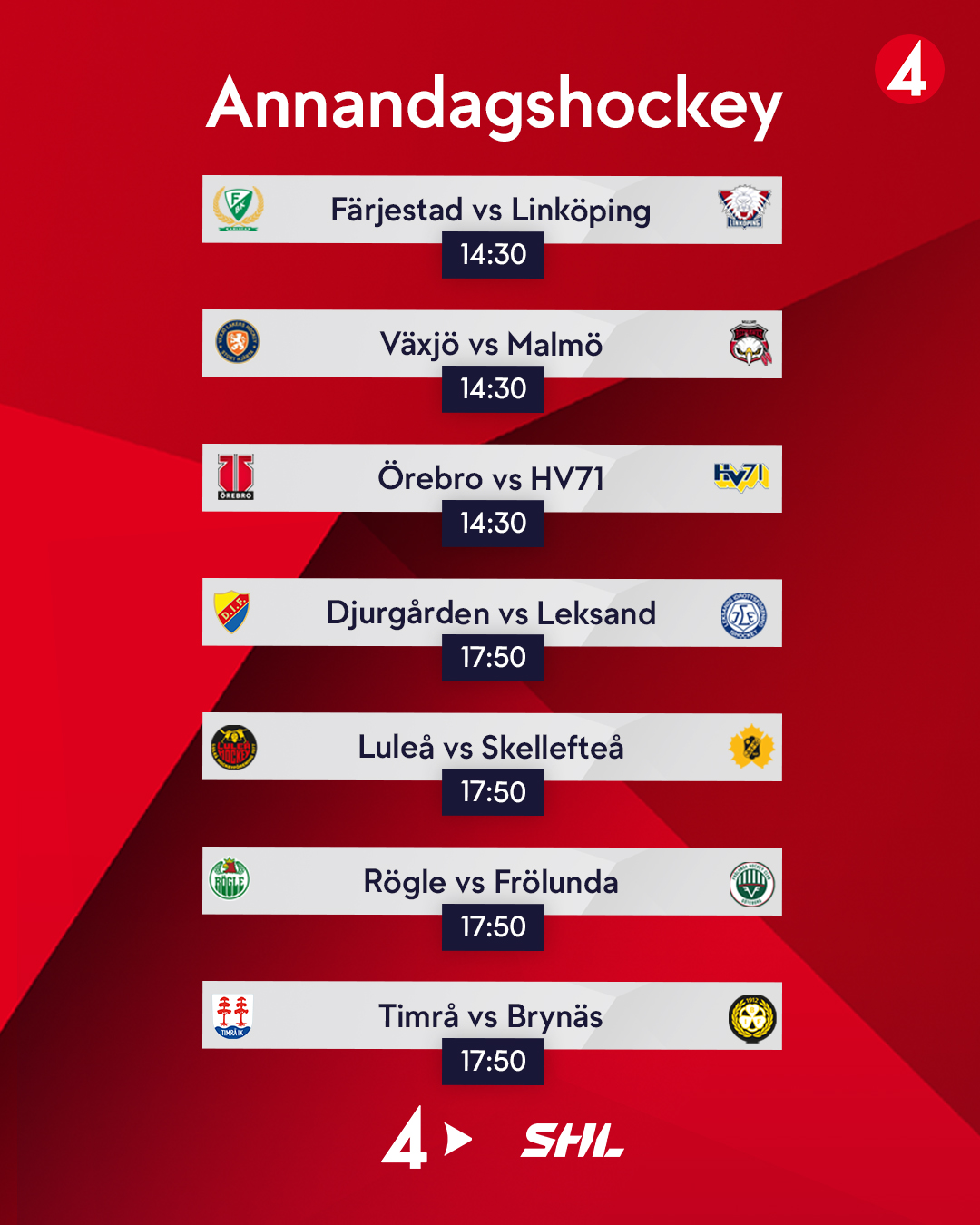 TV4 - Dags för annandagshockey med FULL omgång i SHL. Vilken match ser ...