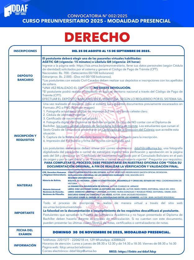 Carrera de Derecho - UMSA 2025