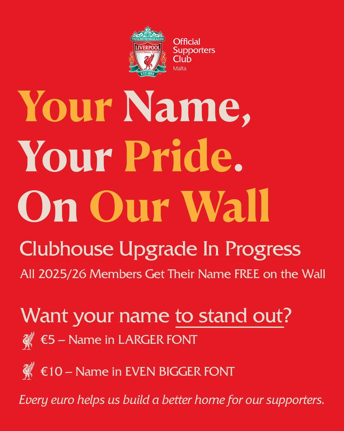 LIVERPOOL - Your Name, Your Pride On Our Wall Clubhouse Upgrade In ...
