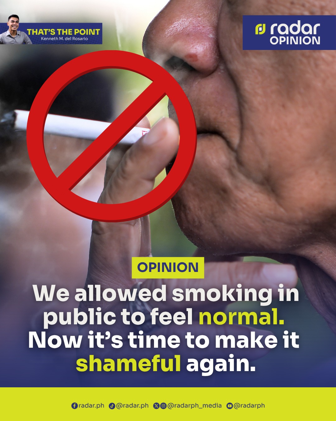 Smoking in public is a real problem, for sure, but the more concerning  issue is how easily society has learned to tolerate it. It happens freely  in shared spaces, often without consequence