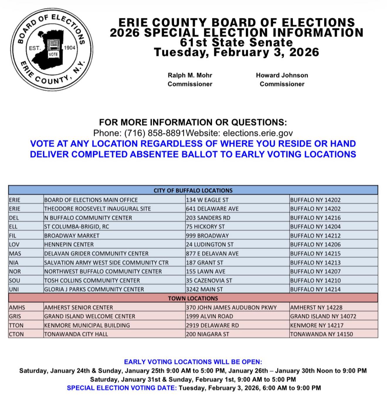 Erie - Early voting for the 61st State Senate Special Election is ...