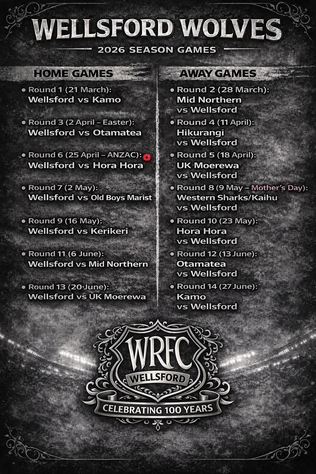 Wellsford - 🐺 2026 DRAW IS LIVE — 100 YEARS STRONG. 💯 Home games at ...