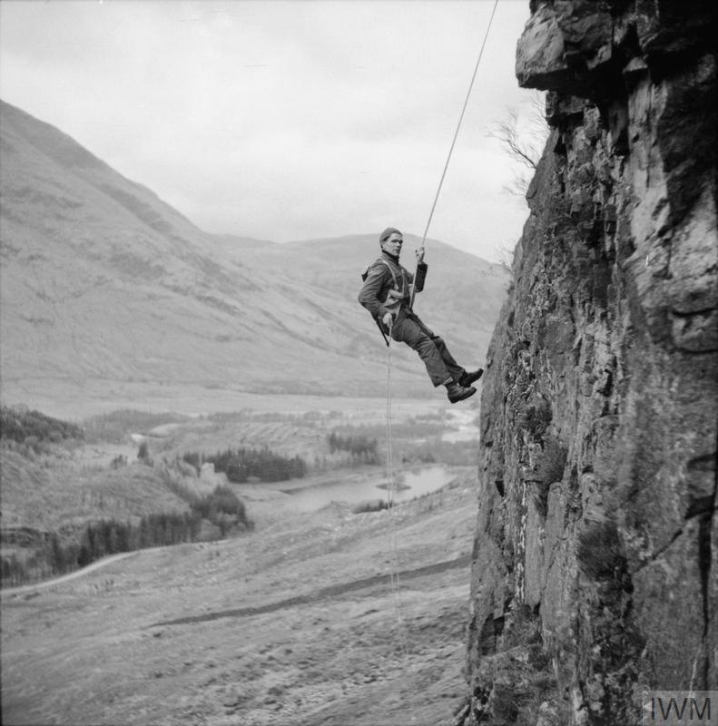 Scottish - A non-commissioned officer of No. 1 Commando abseiling down ...