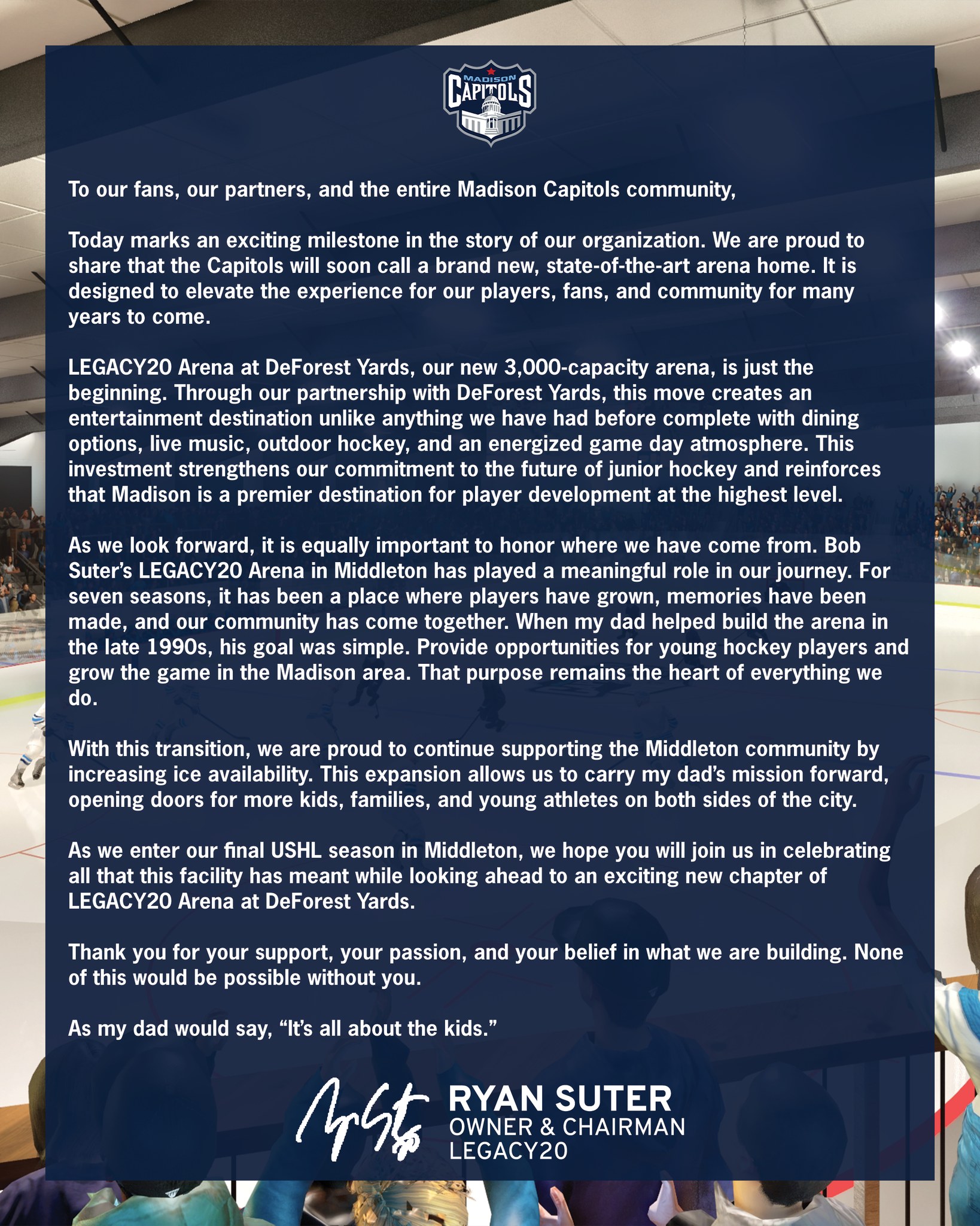 Madison - A letter from Owner & Chairman of LEGACY20, Ryan Suter, about ...