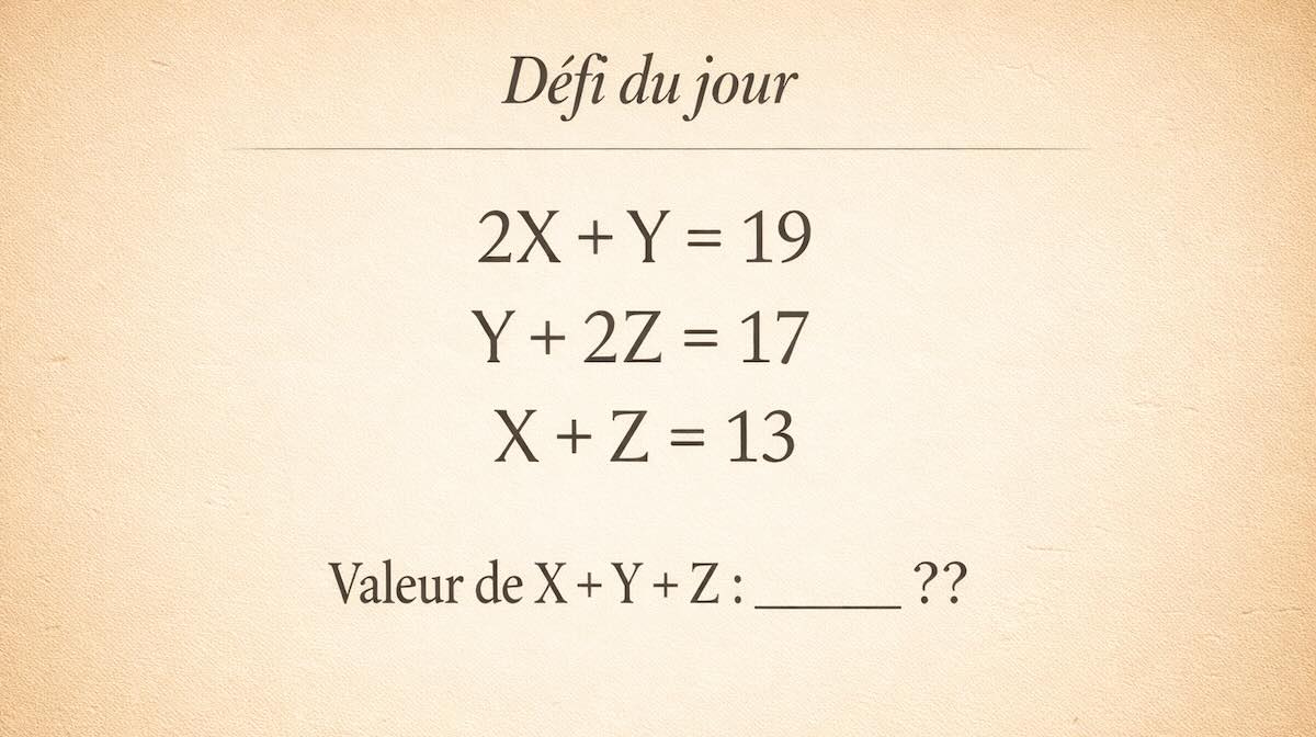 Défi de Maths ! saurez-vous trouver la valeur de X + Y + Z en 50