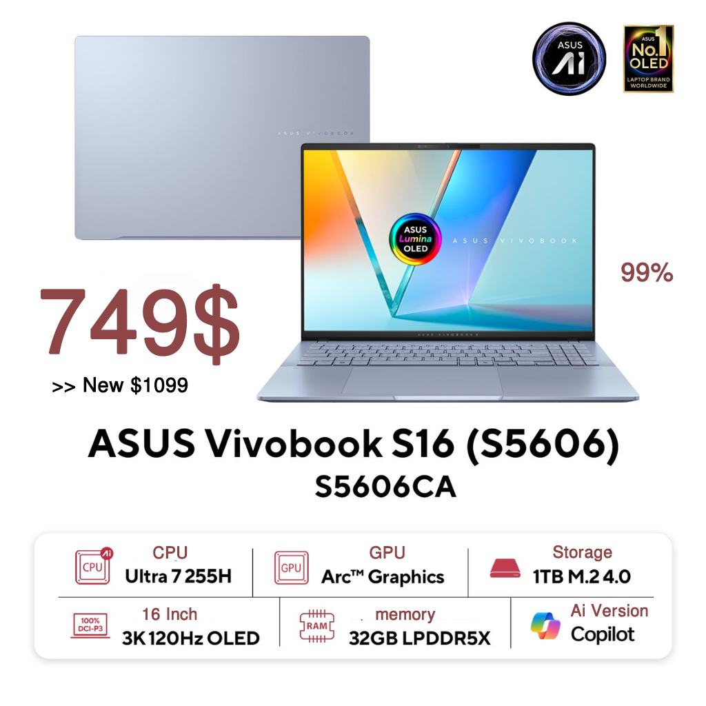 CNK - ASUS Vivobook S5606CA $749 (99%) Intel Core Ultra 7 255H ...