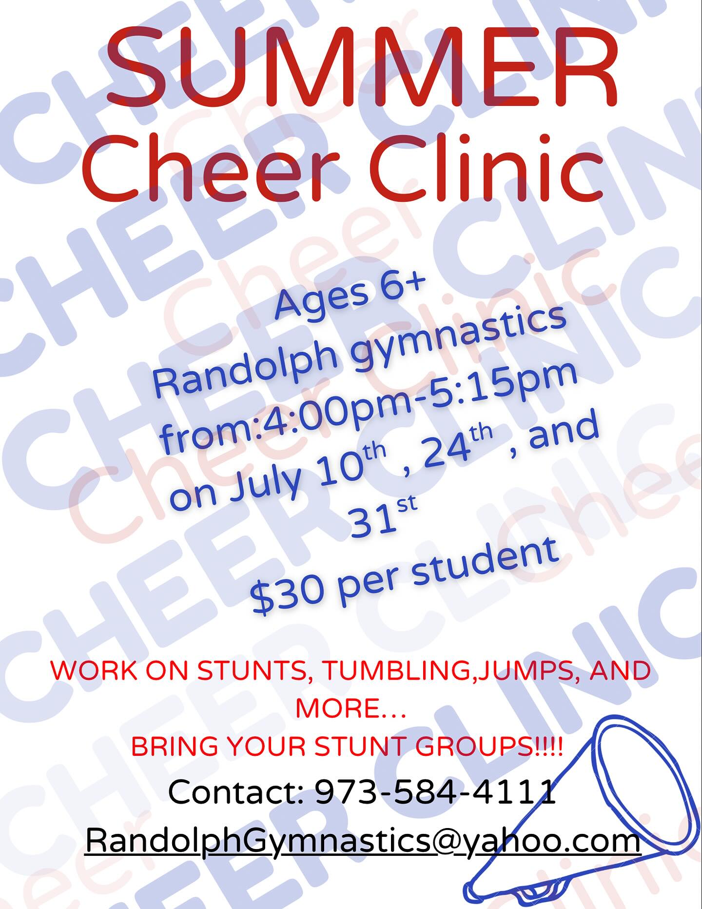 💖Our Summer Cheer Clinic is BACK and... - Randolph Gymnastics | Facebook