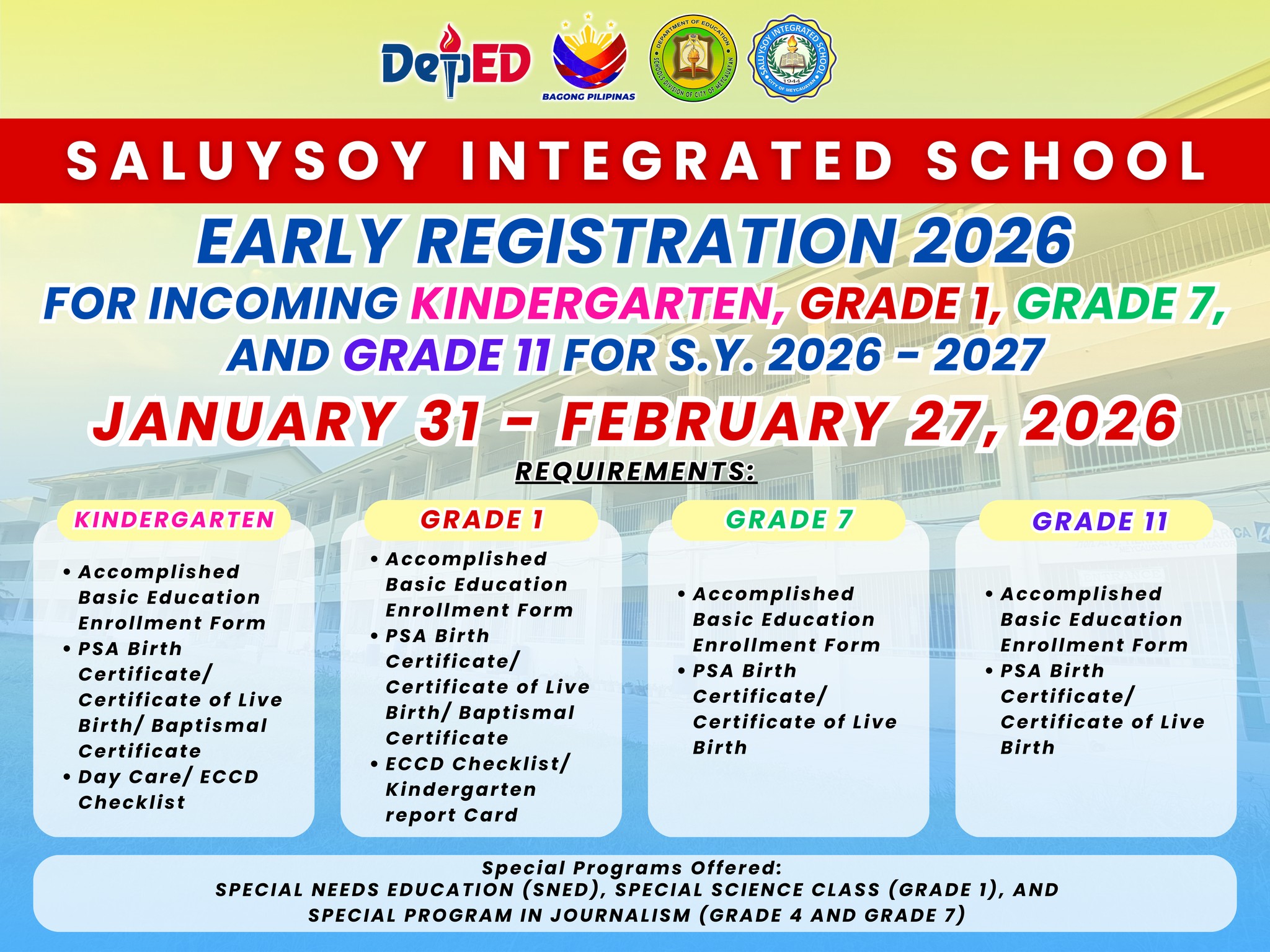 DepEd - EARLY REGISTRATION for S.Y. 2026 - 2027 Upang maihanda ang ...