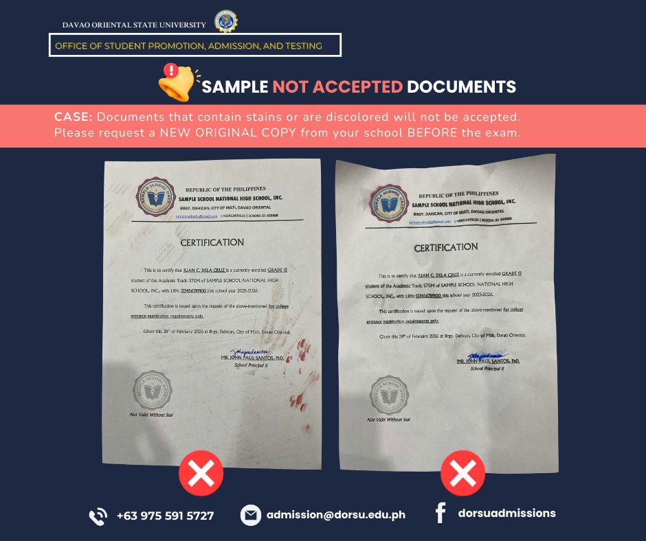 DORSU - 𝗚𝗘𝗡𝗧𝗟𝗘 𝗥𝗘𝗠𝗜𝗡𝗗𝗘𝗥𝗦 𝗧𝗢 𝗨𝗣𝗖𝗢𝗠𝗜𝗡𝗚 𝗦𝗨𝗔𝗦𝗧 𝗘𝗫𝗔𝗠𝗜𝗡𝗘𝗘𝗦 📣| Please review ...