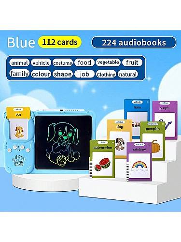 Cartes Flash Parlantes 112 Pcs, Cartes de Mots Audibles Double Face pour Bébé, Jouet Éducatif pour Tout-Petits