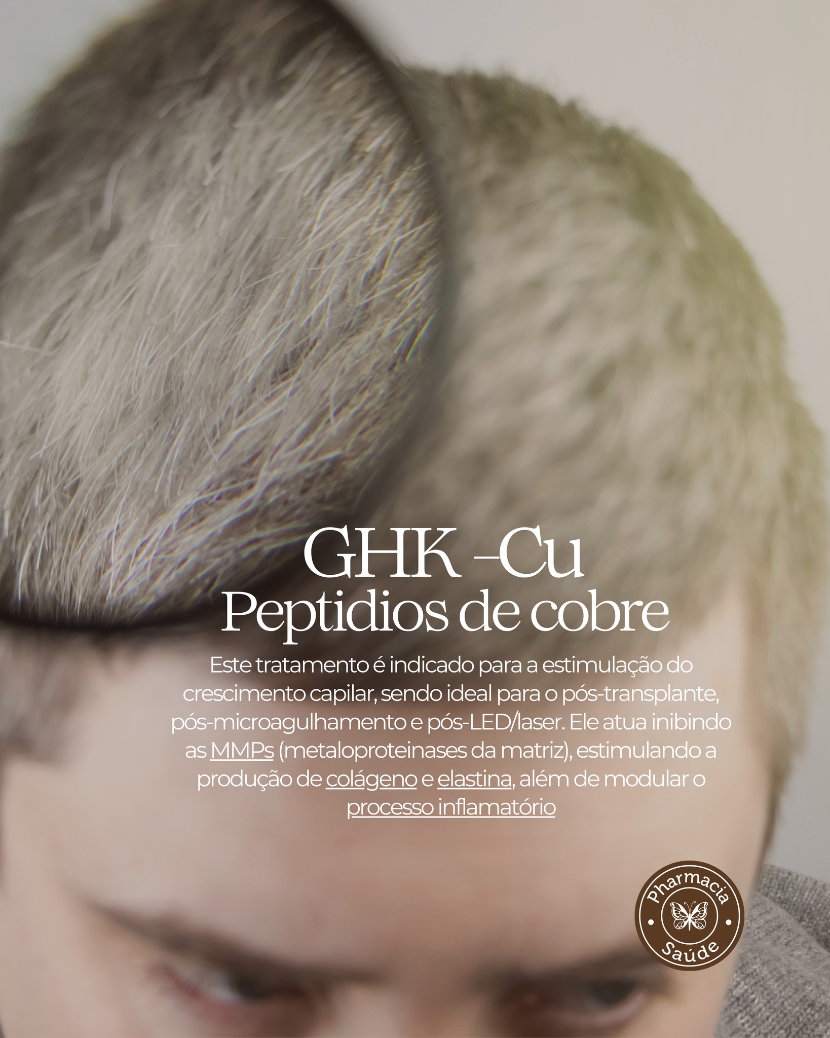 O segredo para fios mais fortes e volumosos: GHK-Cu! 💎✨ Se você sofre com afinamento ou queda de cabelo, o GHK-Cu (Peptídeo de Cobre) é o aliado que faltava na sua rotina