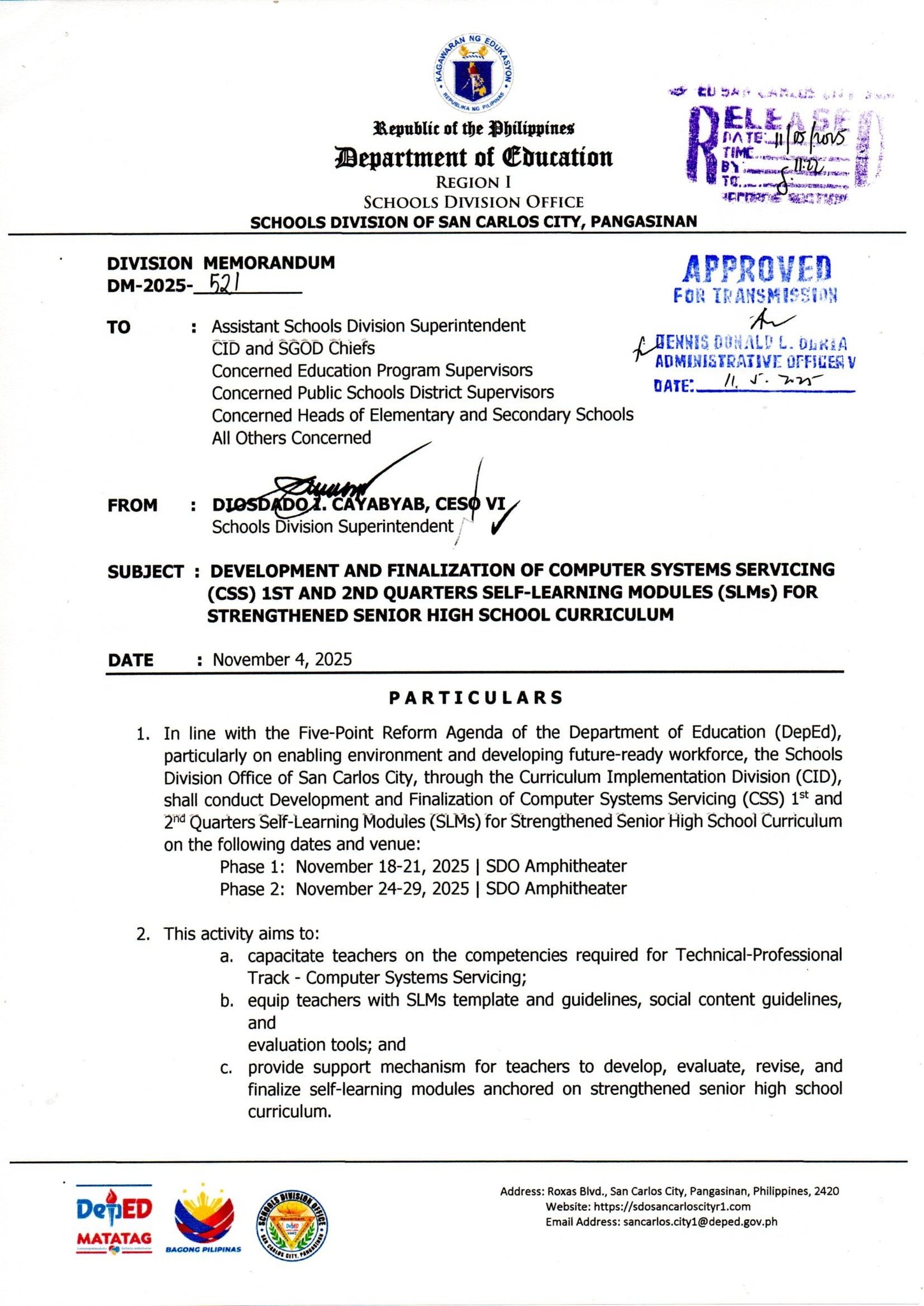 DM-2025-521 DEVELOPMENT AND FINALIZATION OF COMPUTER SERVICING (CSS ...