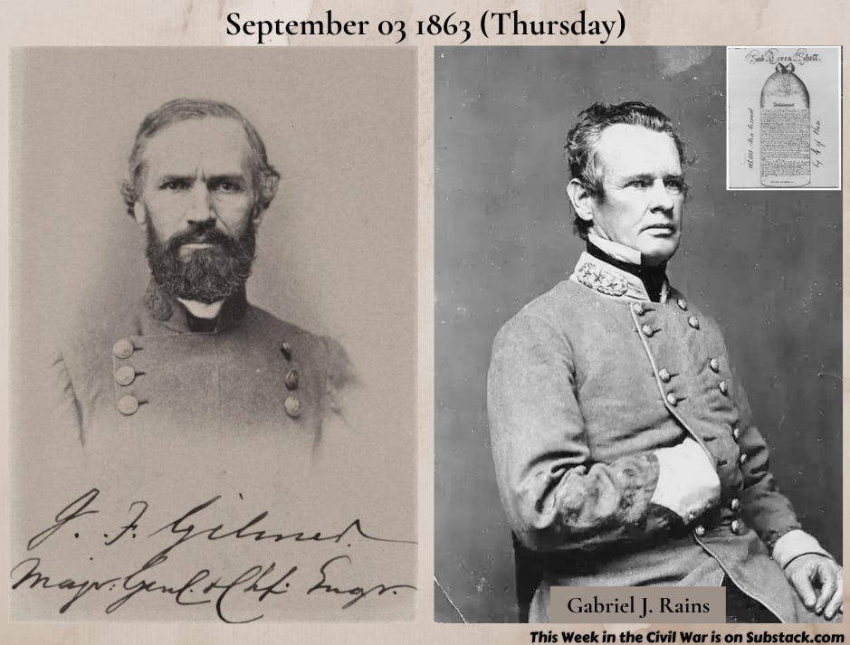 This - September 03 1863 (Thursday) Unable to send the artillery or ...