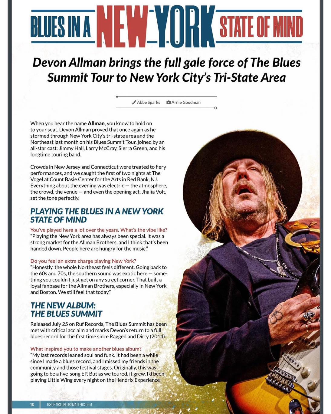 The Devon Allman Blues Summit is coming Saturday night to The