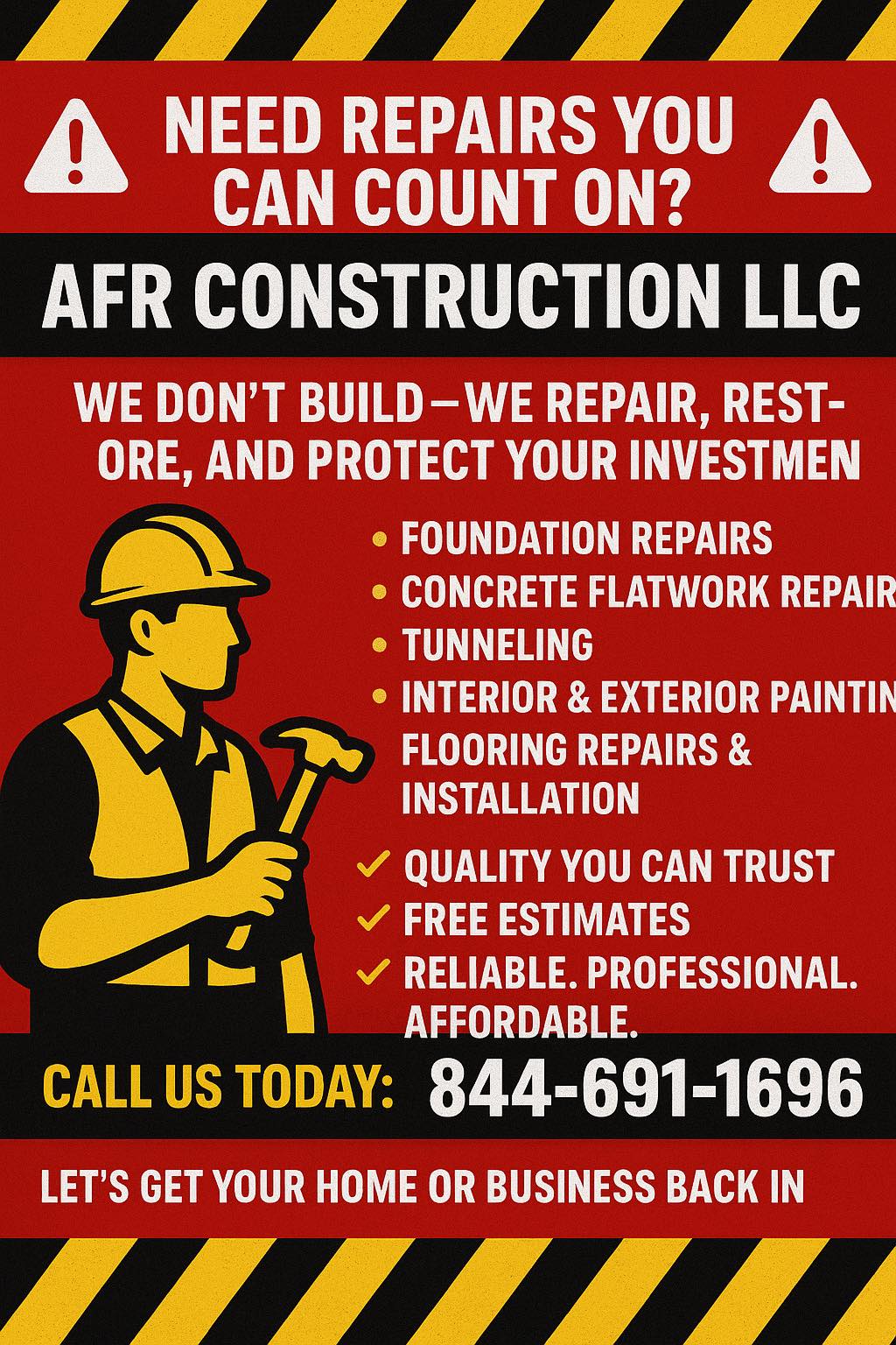AFR - 🚨 Need Repairs You Can Count On? At AFR Construction LLC, we don ...