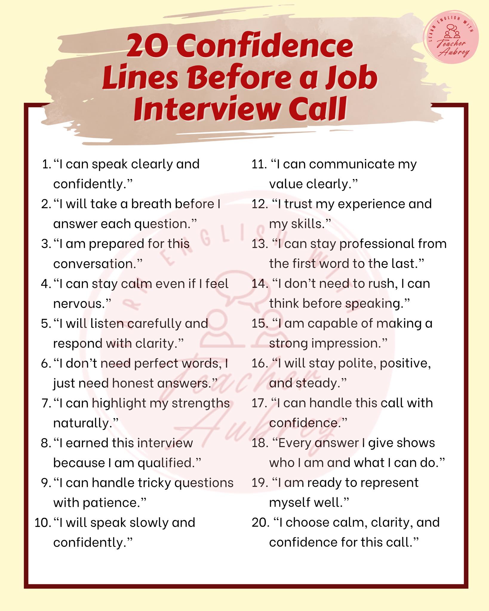 Learn - 20 Confidence Lines Before a Job Interview Call 📞 # ...