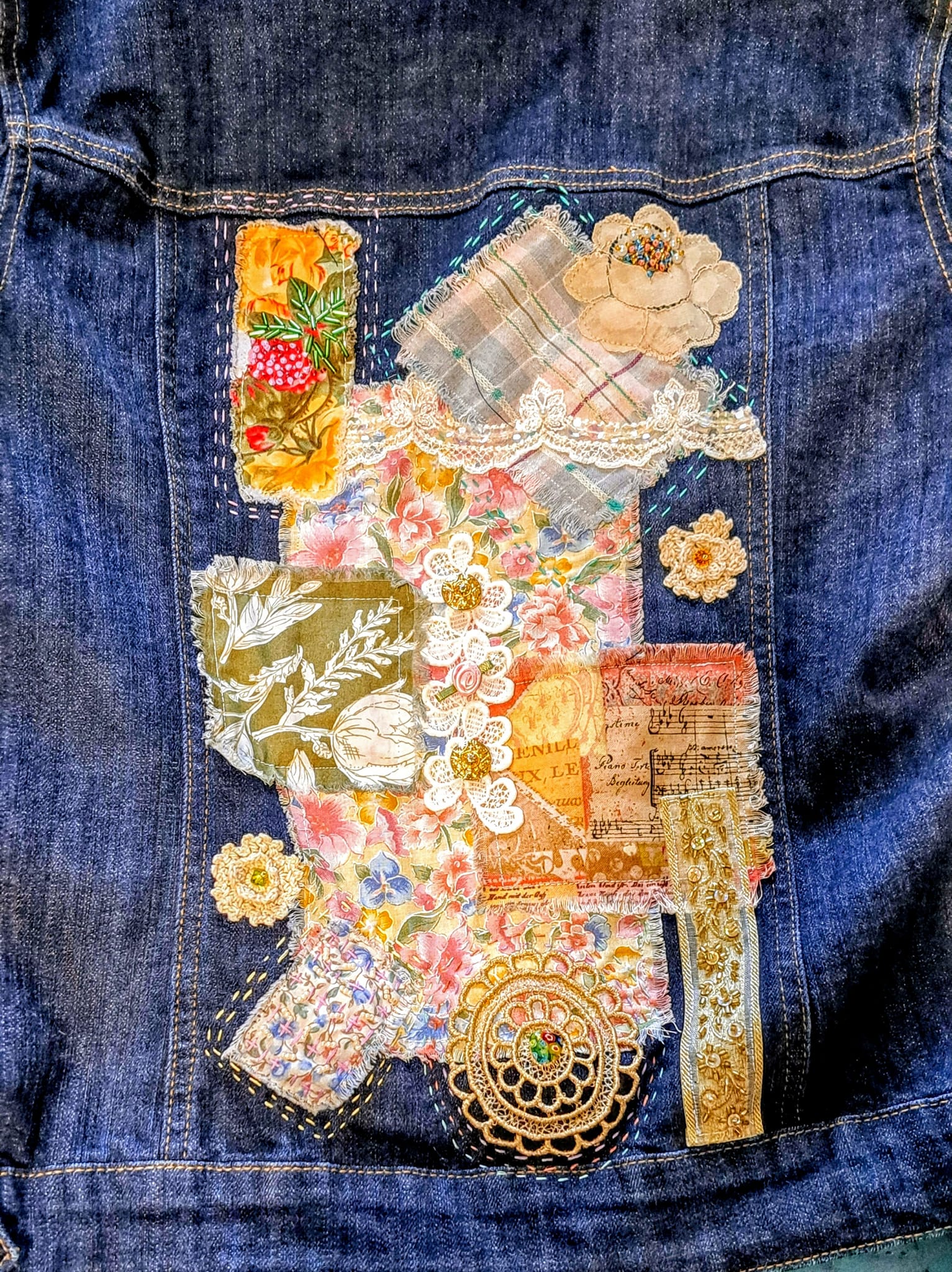Hand Embellished Denim Jackets with Lace and Fabrics