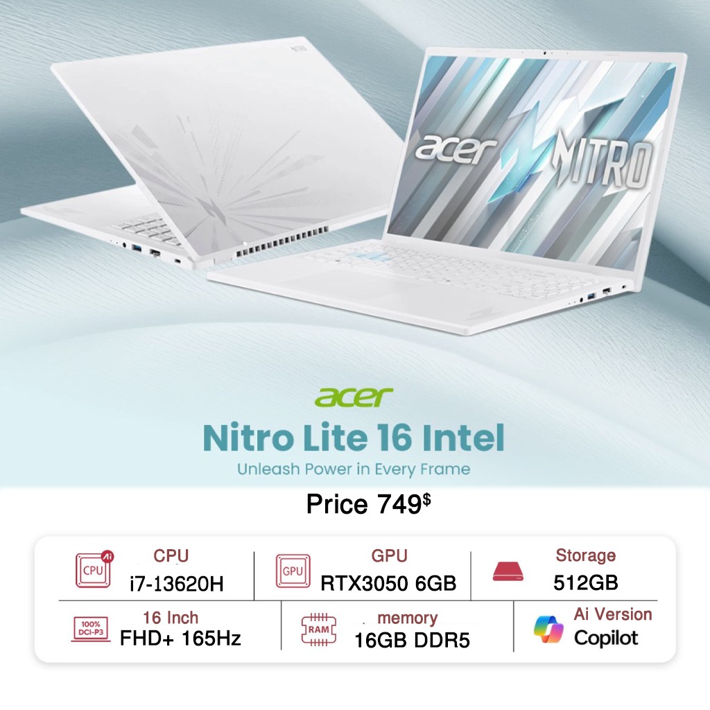 CNK - The Acer Nitro Lite NL16-71G (White) is a sleek and powerful 16 ...