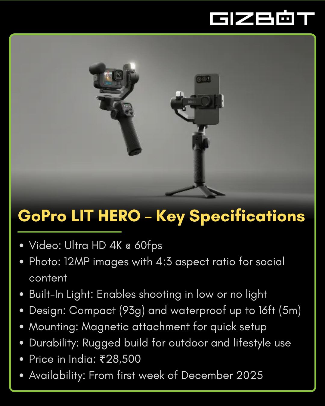 GIZBOT - GoPro LIT HERO Debuts as a Compact 4K Camera with Built-In ...