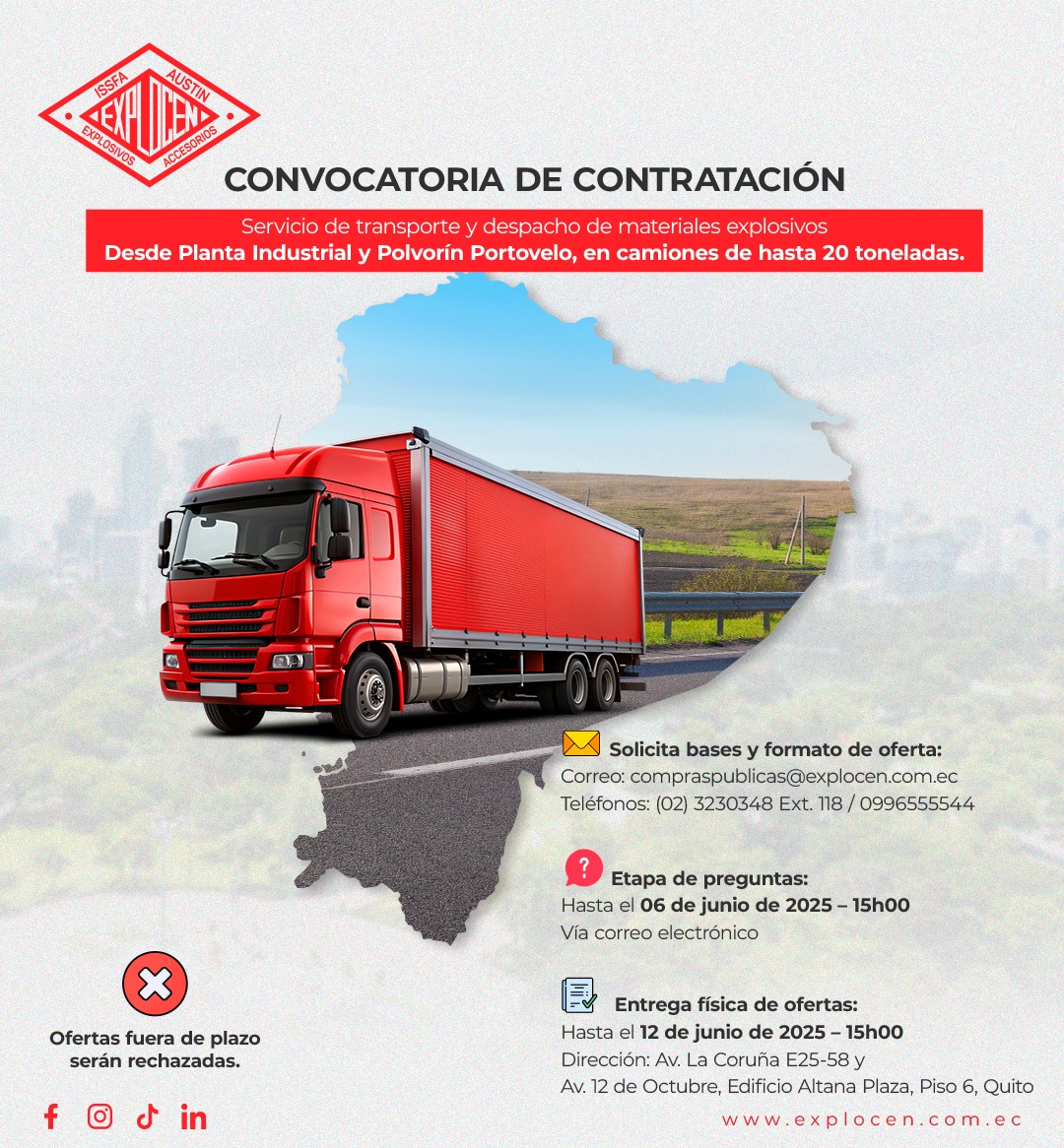Explocen - 📢 Convocatoria de Contratación EXPLOCEN C.A. requiere: 🚛 ...