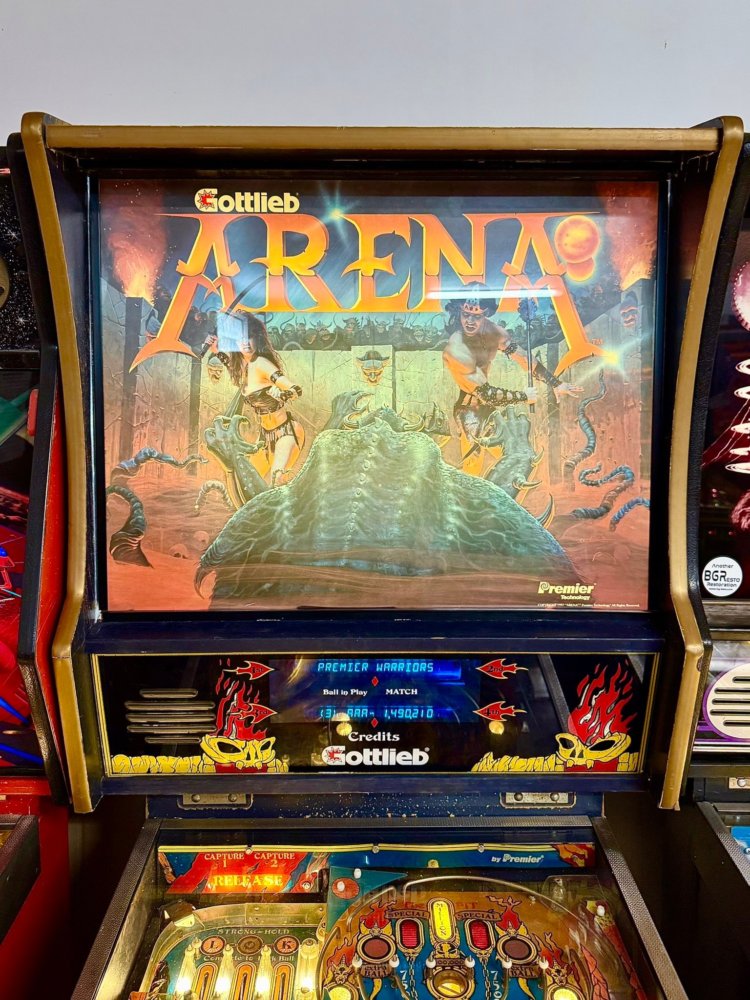 1987 Gottlieb Premier Arena pinball machine details