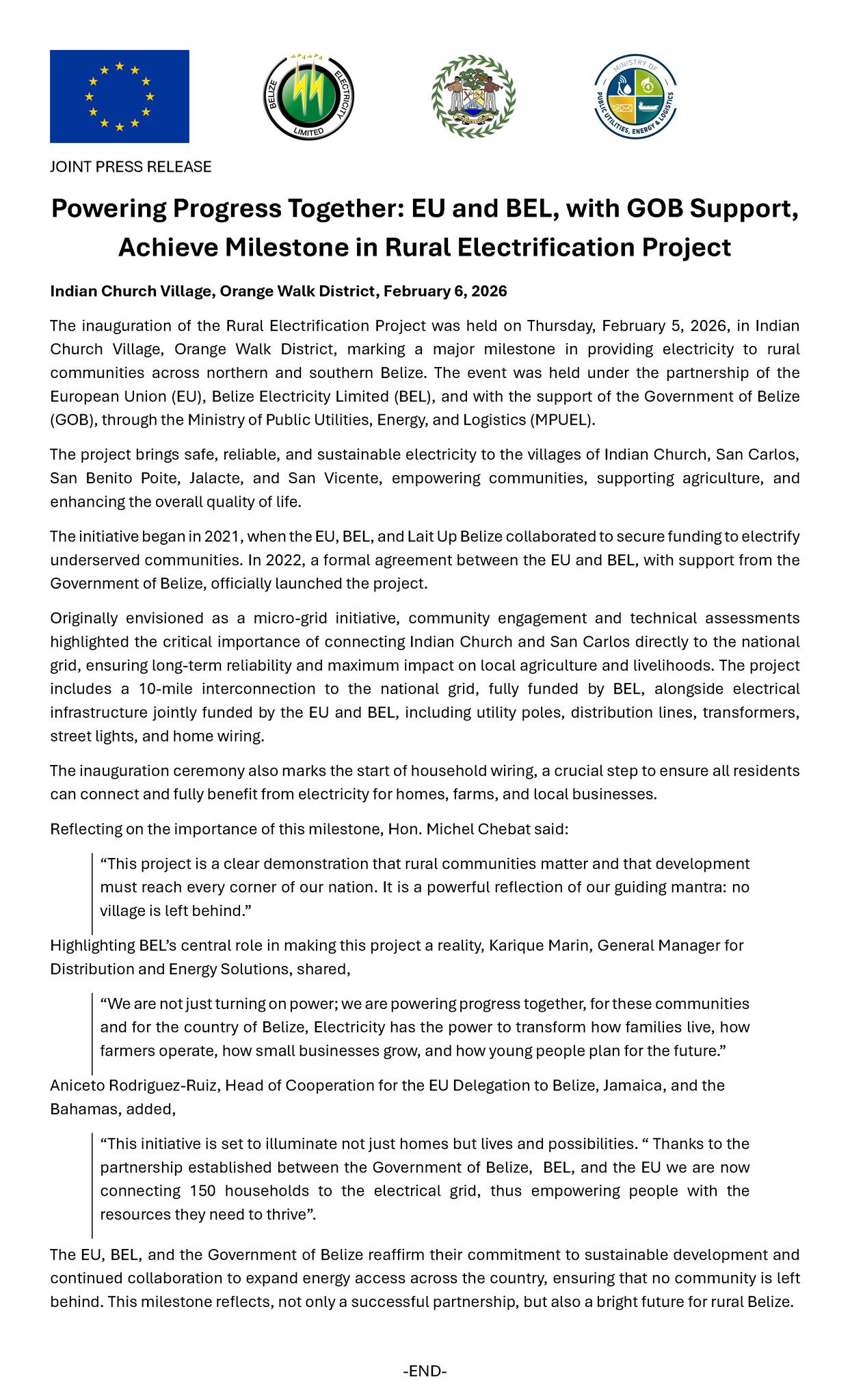 Belize - Joint Press Release issued February 6, 2026 Powering Progress ...