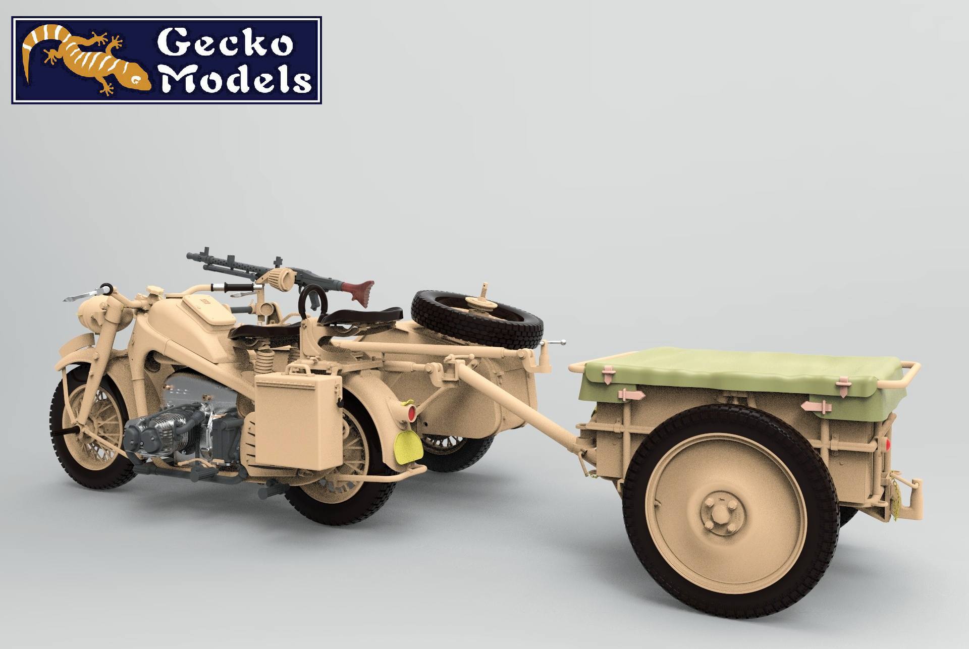 New 1/16 scale German KS750 Motorcycle w - Side Car & IF8 Infantry