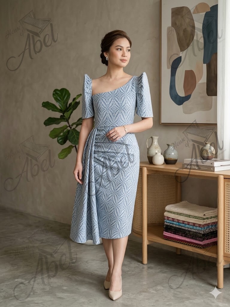 Custom made Filipiniana Venus Cut Dress with Side Pleats in Isabela Weave for our client🇵🇭 💕 Available in 60 weave designs 💕 Customised size 💕 We also accept your own design Pm