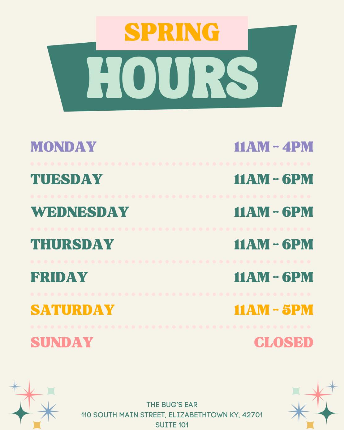 The Bug's - Spring Hours Are Here! 🌸 Come enjoy the season with us! # ...