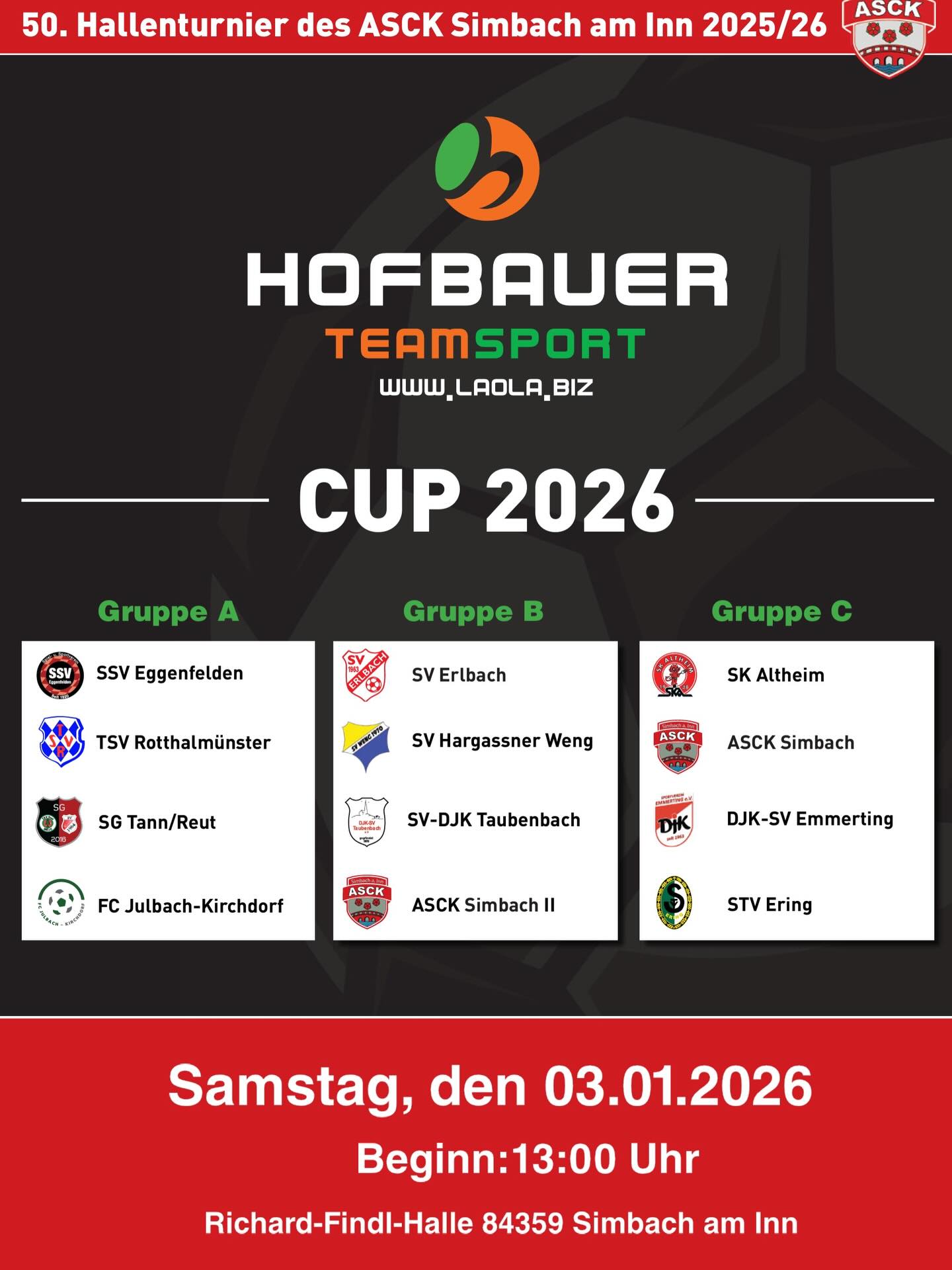 ASCK - 🏆 Hofbauer Teamsport Cup 2026 🏆 50. Hallenturnier des ASCK ...